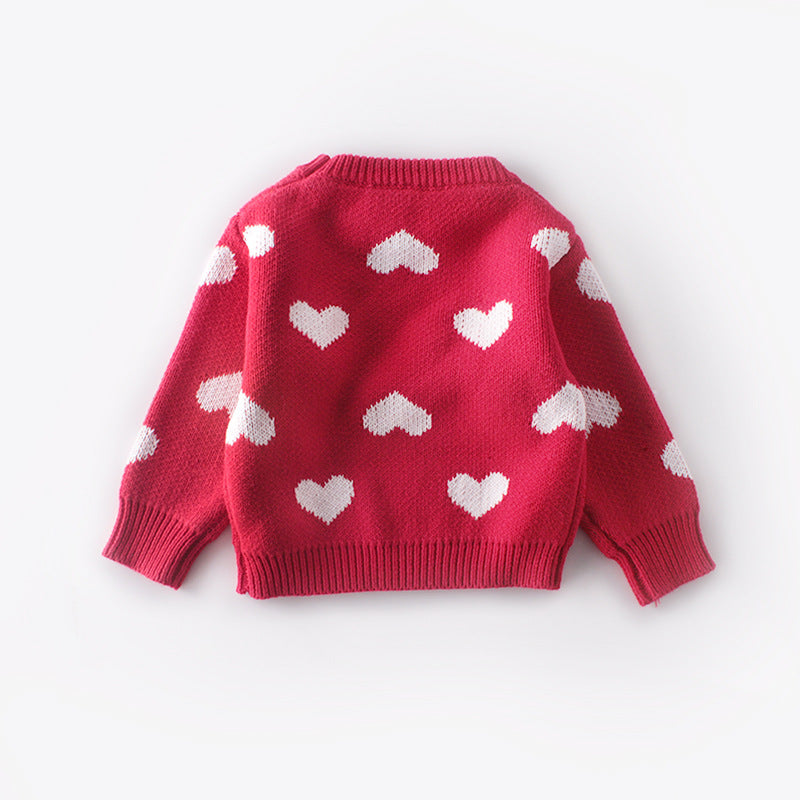 Baby Girl 1pc Allover Heart Embroidered Graphic Pullover Sweaters