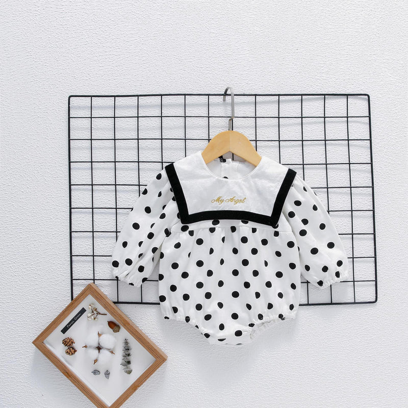 Baby Girl Polka Dot Graphic Salior Collar Design Bodysuit