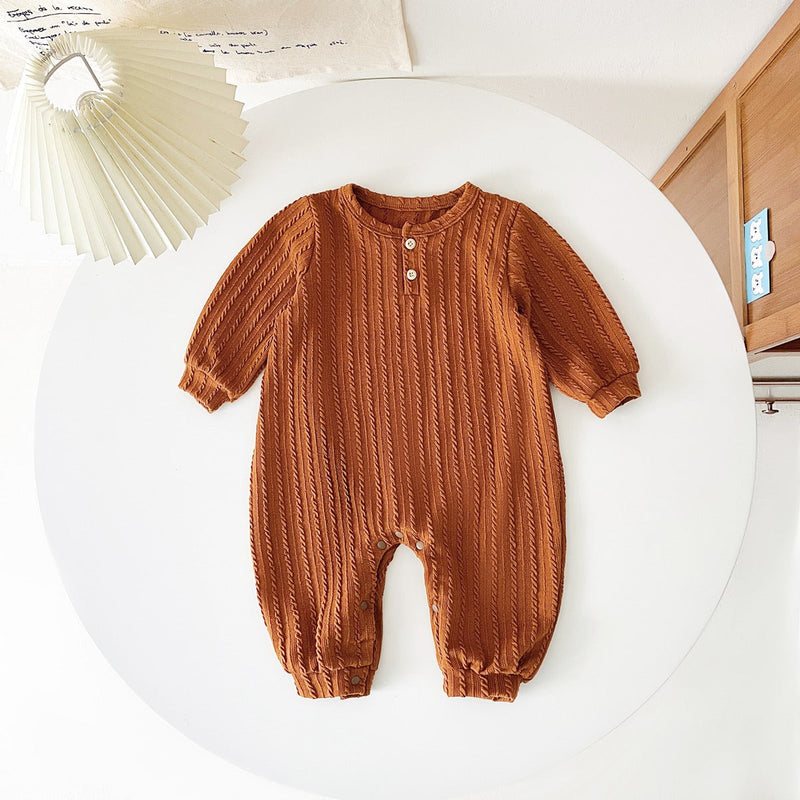 Baby Solid Color Long Sleeve Soft Cotton Simple Style Romper