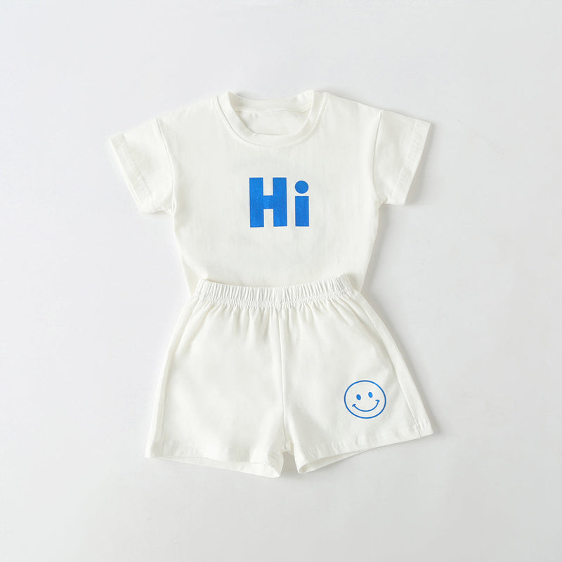 Baby Smiley & Slogan Print Tops Combo Shorts Korean Style Sets