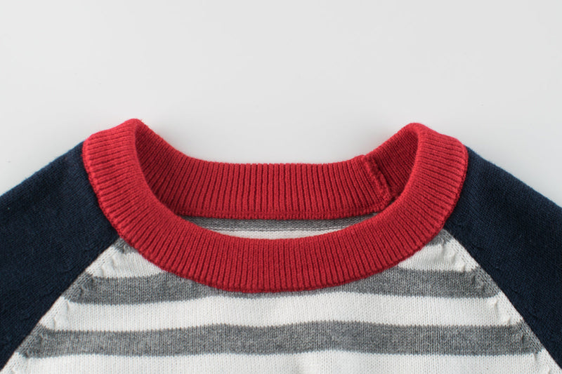 Boys Strips Contrast Colors Round Collar Knitwear