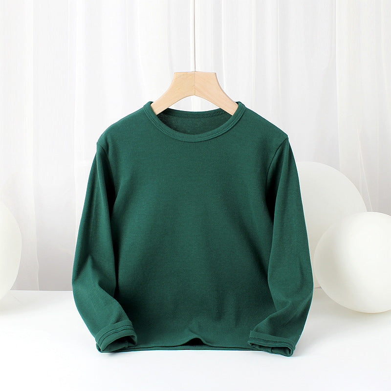 Baby Solid Color Pullover Cotton Crewneck Long Sleeve Basic Tops