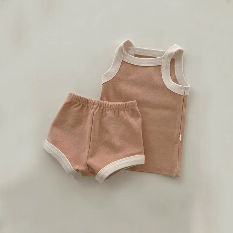 Baby Girl Solid Color Thin Style Pure Cotton Vest Combo Shorts 2 Pieces Sets Home Clothes