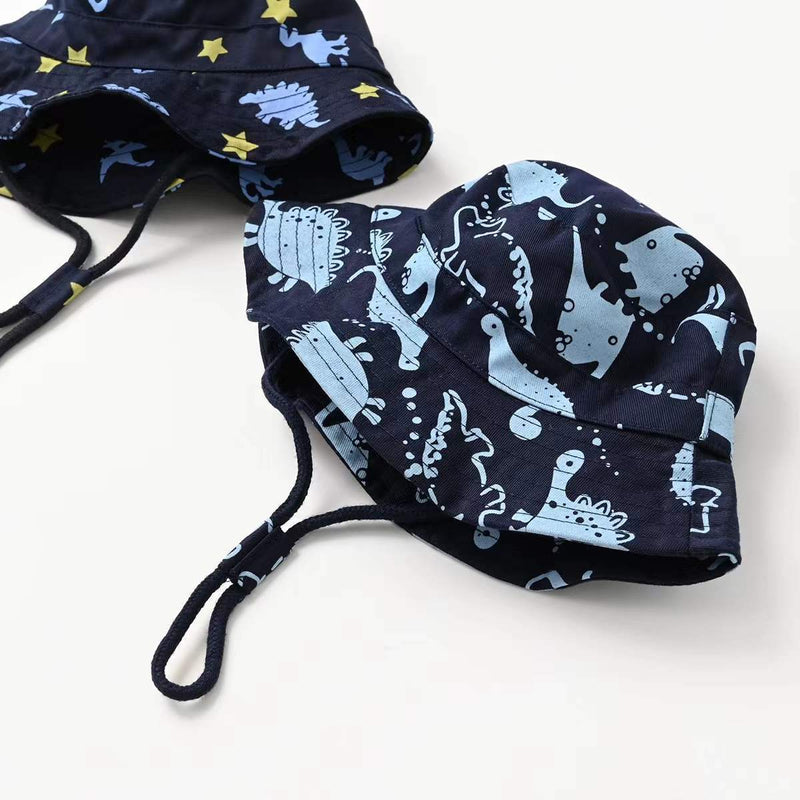 Baby Boy Cartoon Dinosaur Print Pattern Large Brim Bowl Hats Bucket Hats