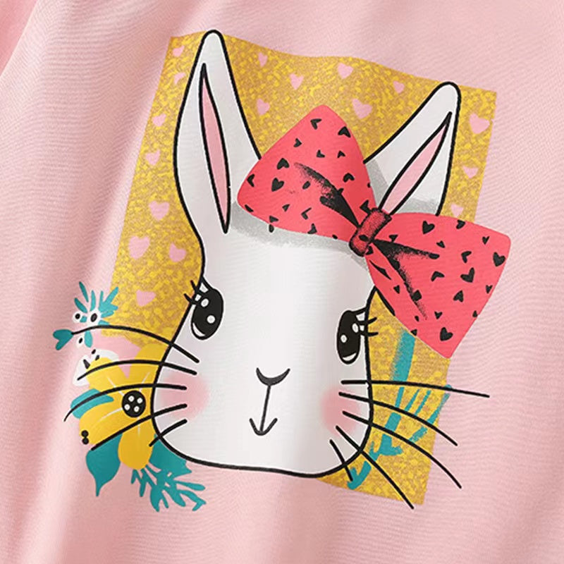 Baby Girl Cute Bunny Print Pattern Fashion Pullover Long Sleeve Hoodies