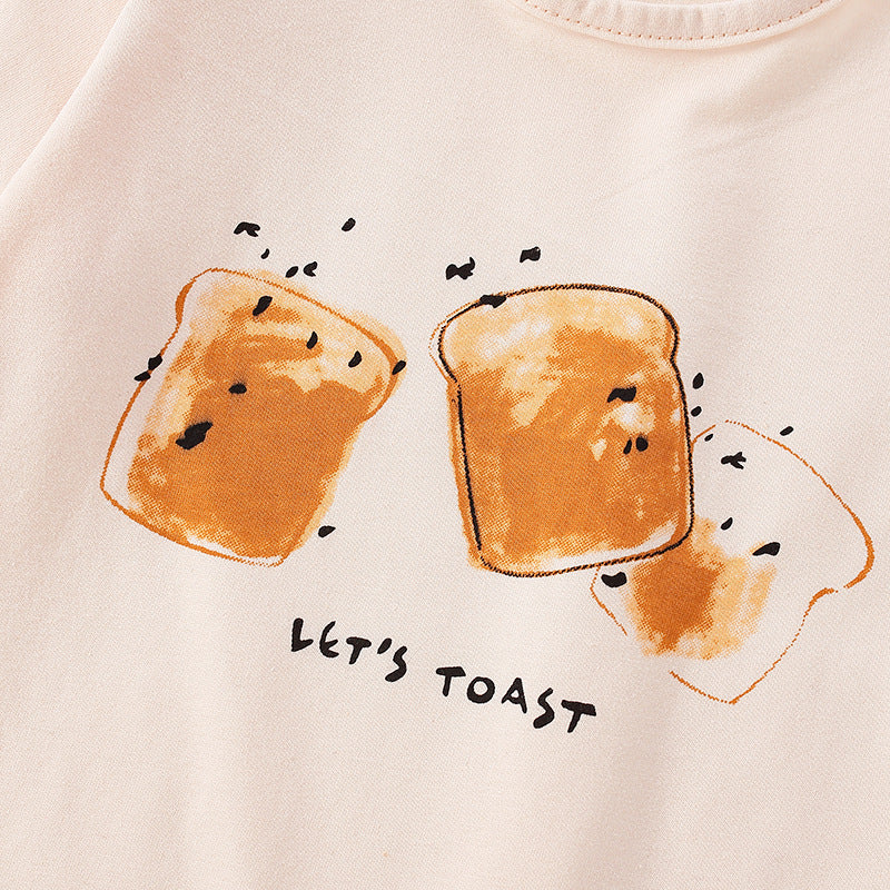 Baby Boy And Girl Bread Pattern Soft Cotton O-Neck Shirt