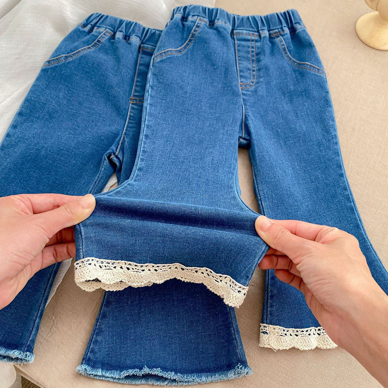 Autumn New Arrival Modern Casual Baby Kids Girls Blue Denim Flared Jeans