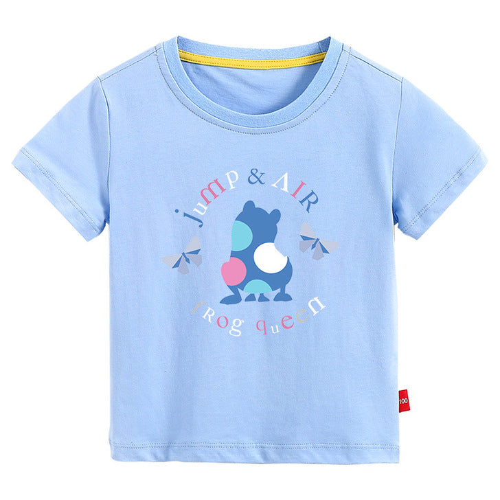 Baby Colorful Frog Print Pattern Short-Sleeved Round Collar Casual T-Shirt In Summer