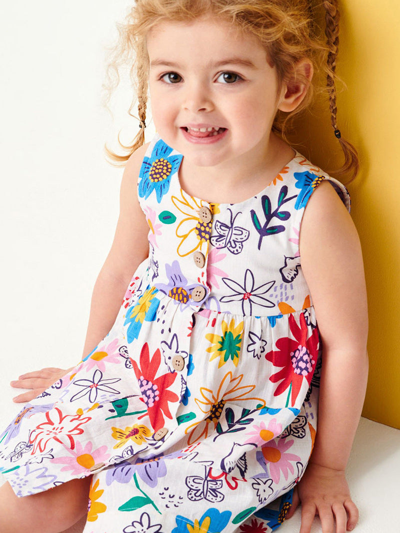 Summer Girls Sleeveless Colorful Floral Pattern Dress