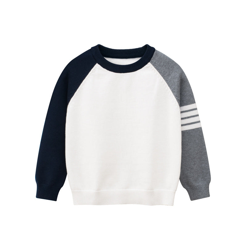 Baby Boy Contrast Design Side Striped Pattern Knitted Western Style Sweater