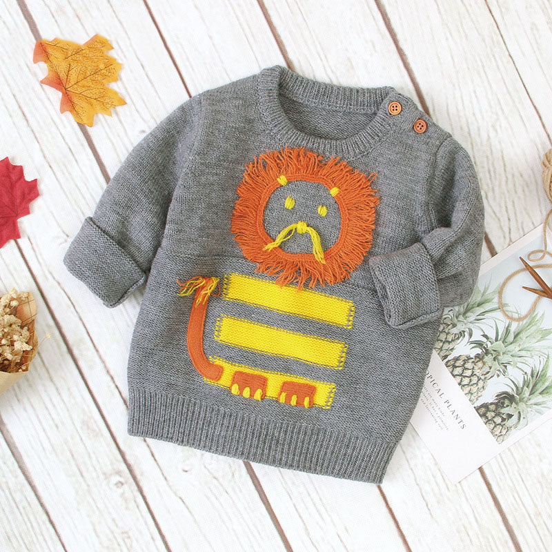 Baby Cartton Lion Emroidered Pattern Pullover Sweater