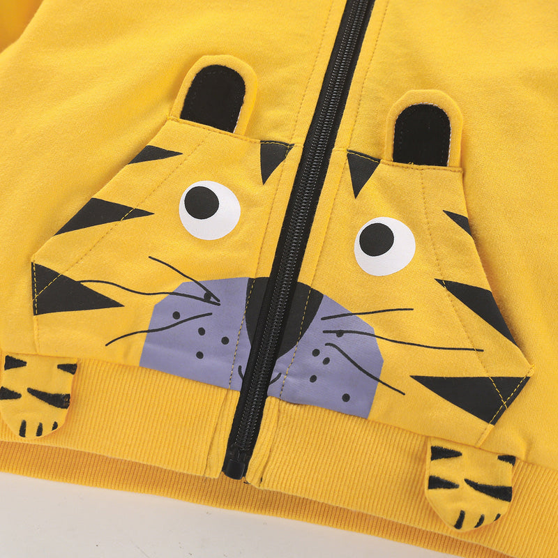 Baby Boy Cartoon Tiger Graphic Zipper Front Design Cotton Coat