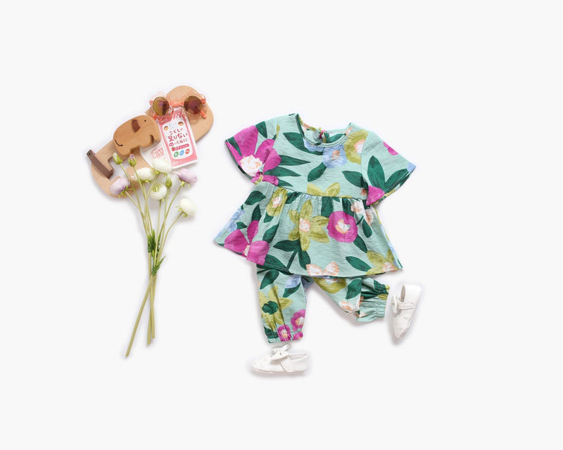 Baby Girl Floral Print O-Neck T-Shirt Combo Trousers 2-Pieces Sets