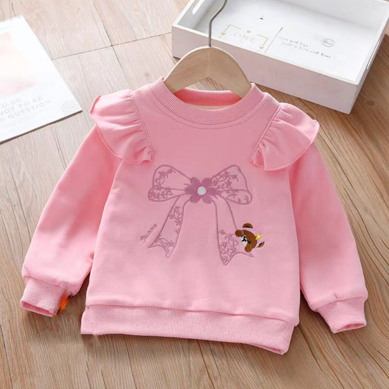 Baby Girl Embroidered Pattern Ruffle Design Fleece Thickened Hoodies