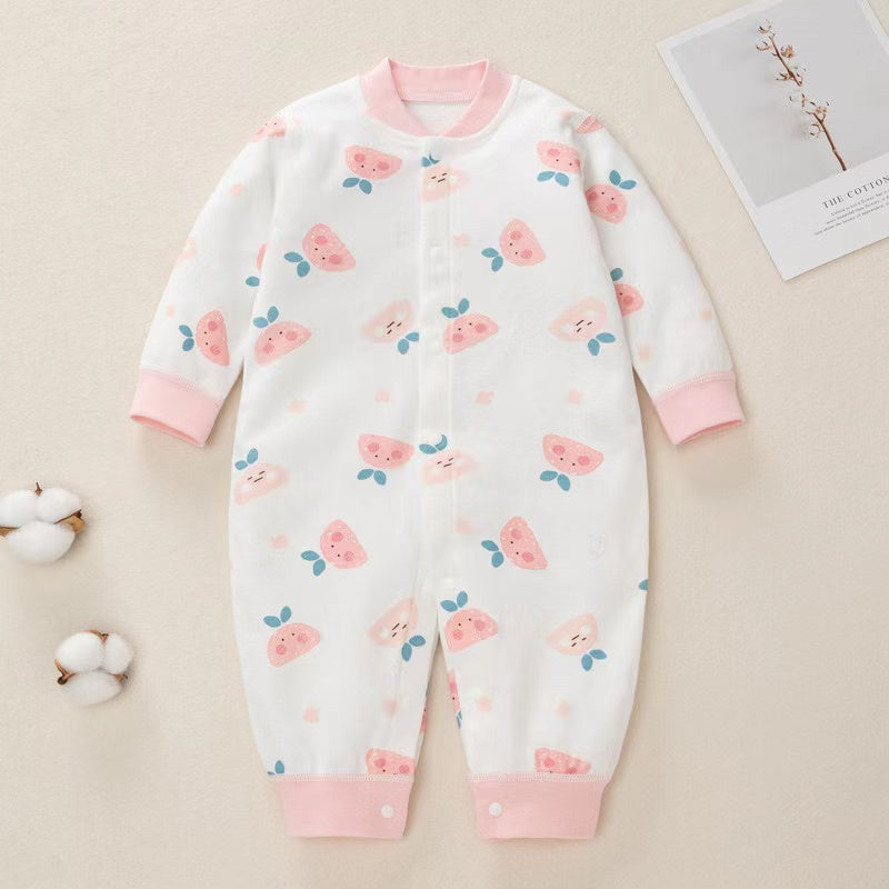 Baby Cartoon Pattern Button Front Design Long Sleeves Cotton Romper