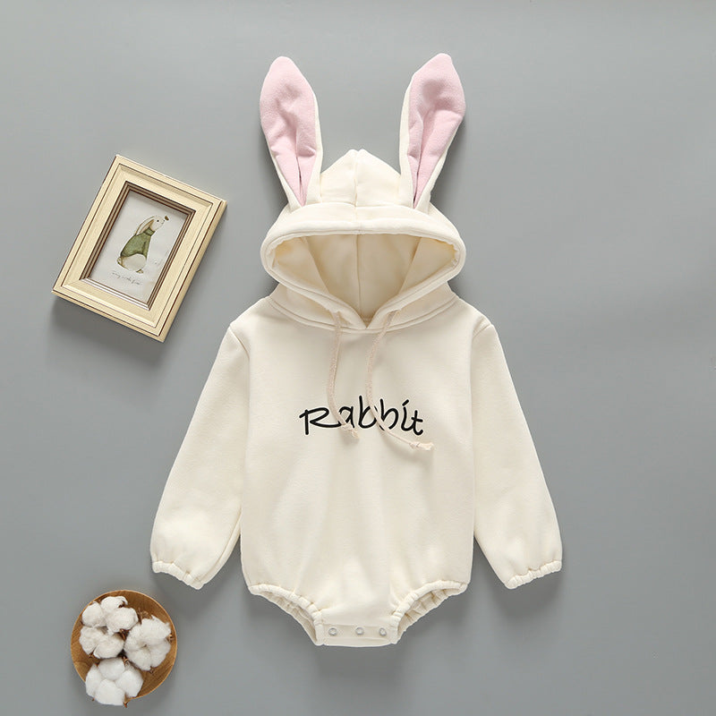 Baby Girl Print Pattern Rabbit Ear Design Long Sleeved Thickened Onesies