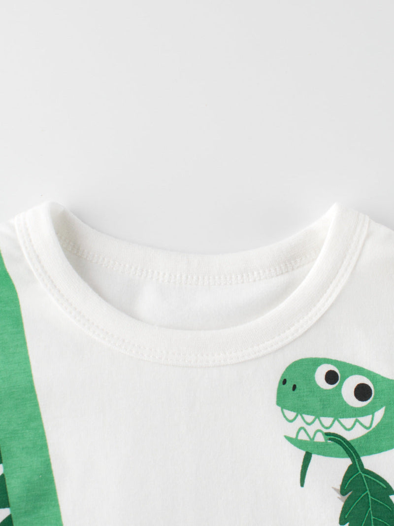 Boys’ Cartoon Dinosaur And Letters Pattern T-Shirt In European And American Style