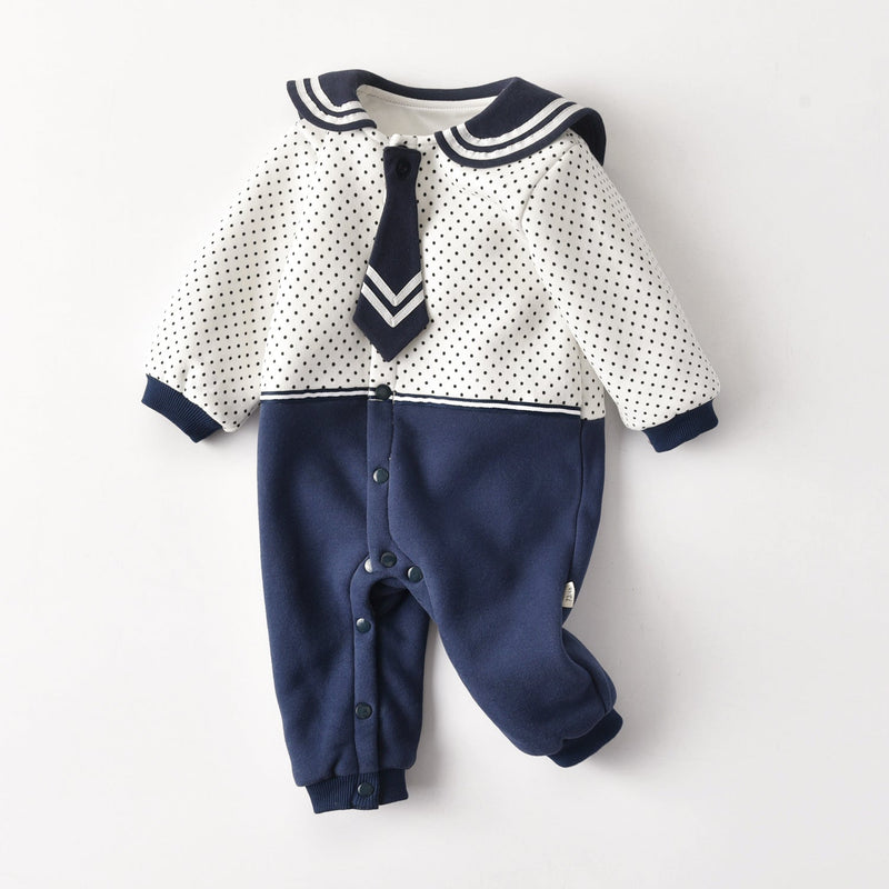 Baby Polka Dot Pattern Bow Patched Design Romper Jumpsuit