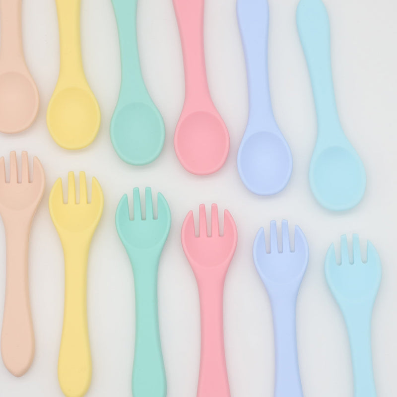 Baby Food Grade Complementary Food Training Silicone Spoon Fork Sets