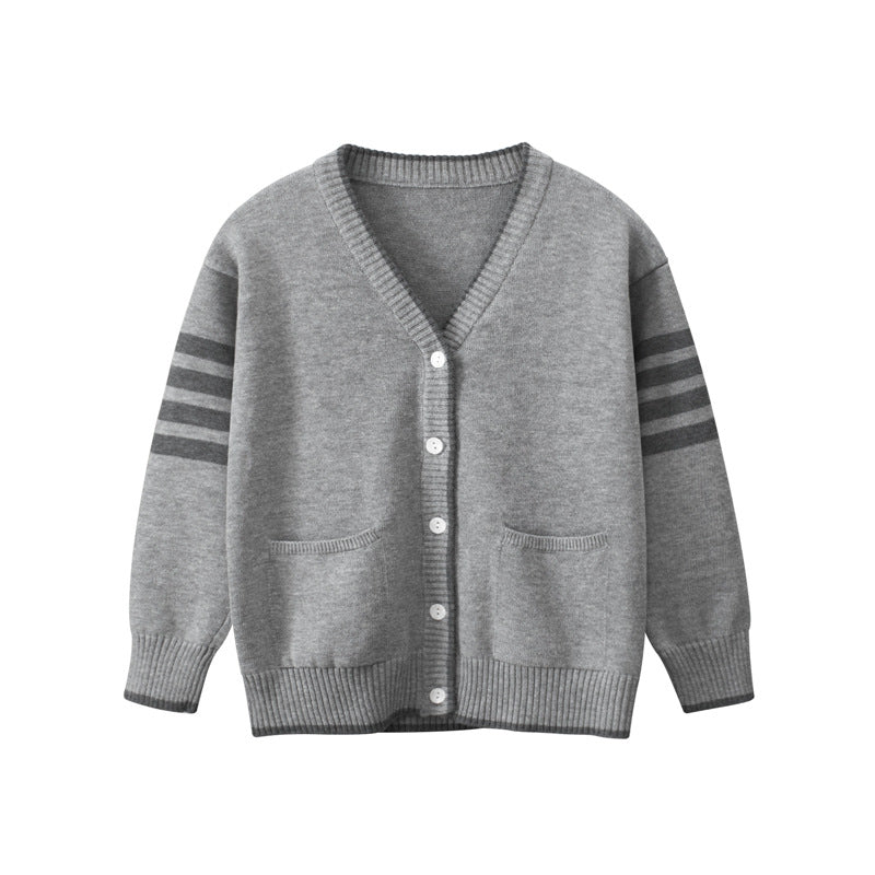 Baby Solid Color V-Neck Single Breasted Design Cardigan