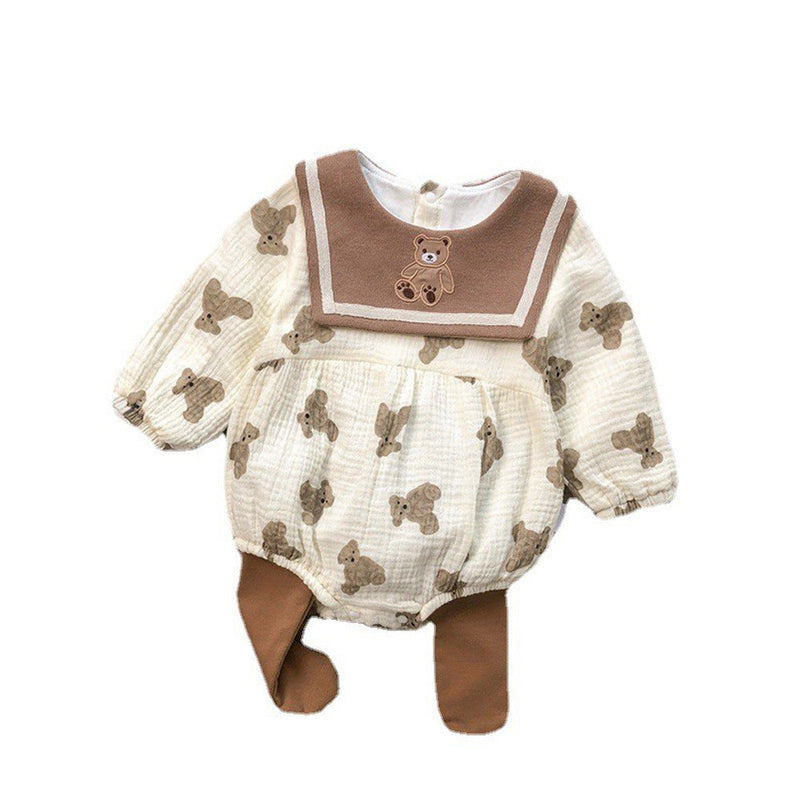 Baby All Over Bear Pattern Big Lapel Design Bodysuit