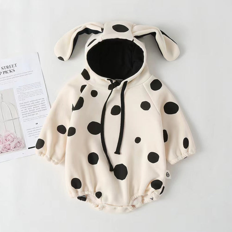 Baby Polka Dot Pattern Onesies With Hat Combo Solid Trousers Sets