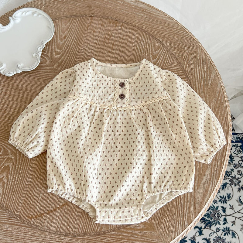 Baby Polka Dot Pattern Long Sleeve Lace Design Onesies