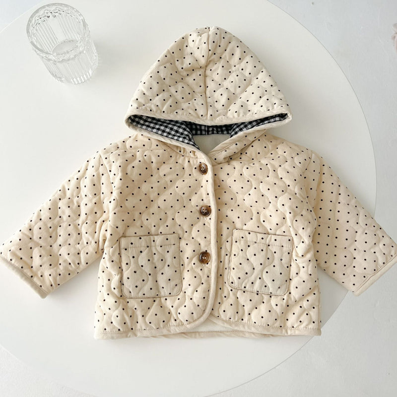 Baby Dot Pattern Corduroy Fabric Quilted Warm Coat With Hat