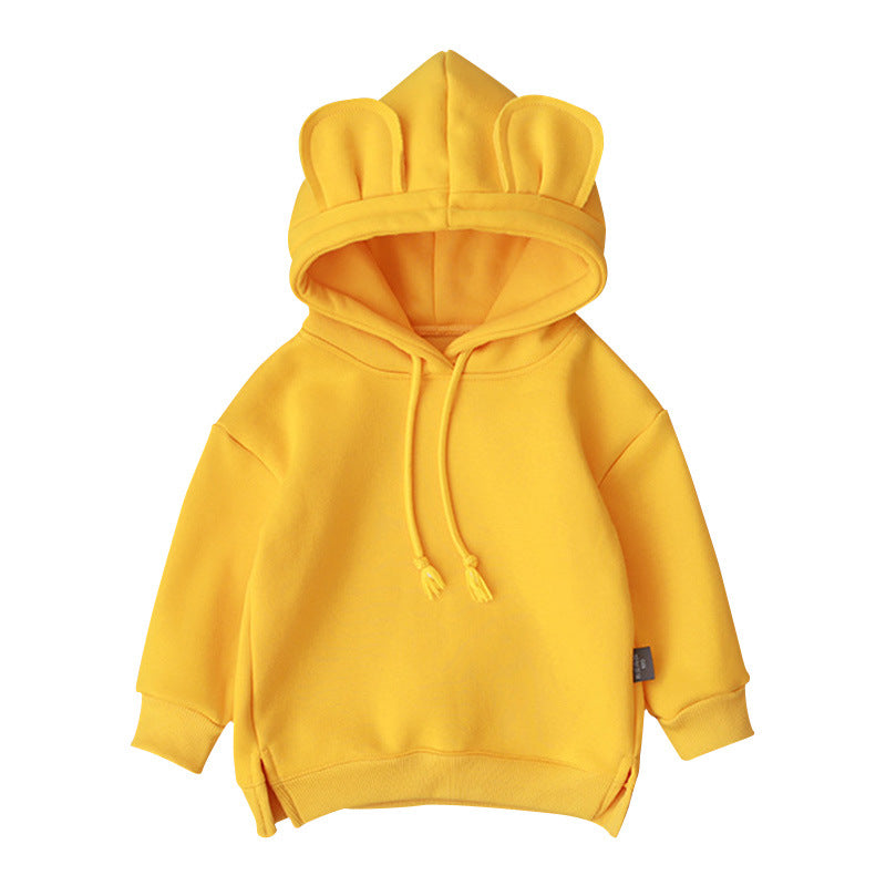 Baby Solid Color Animal Ear Patch Design Autumn Korean Style Hoodie