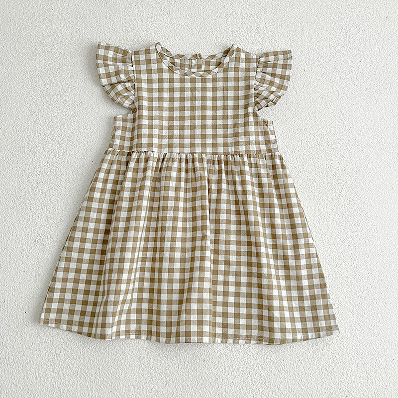 Kids Girls Plaid Short Sleeves Princess Dress