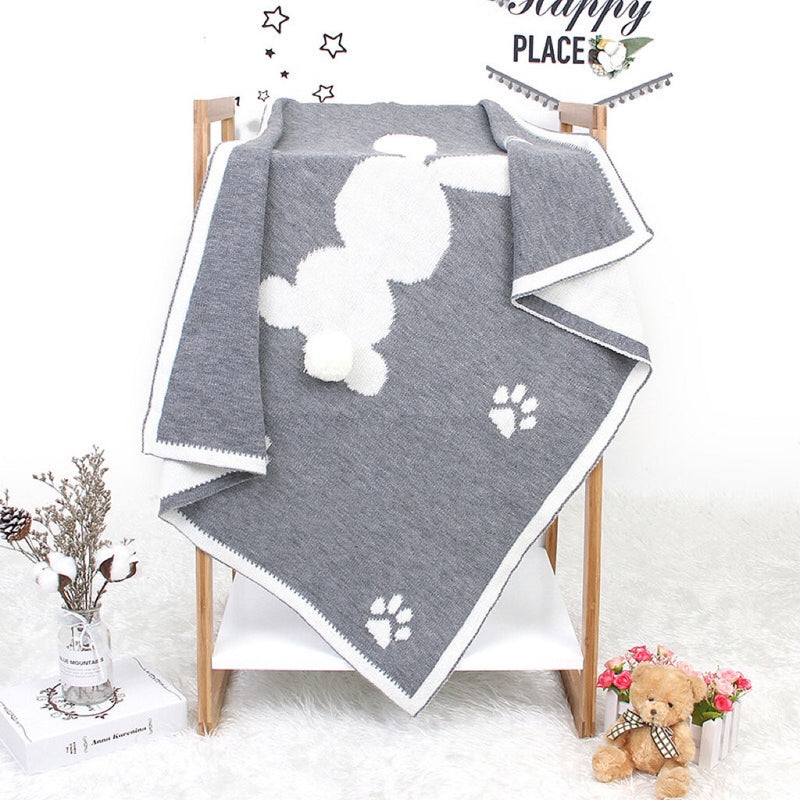 Baby Cartoon Rabbit & Footprints Embroidered Graphic 3D Tail Blanket