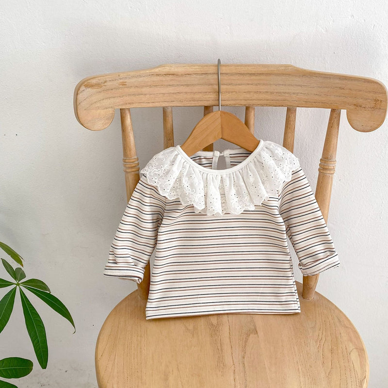 Autumn Striped Pattern Ruffle Neck Tops & Onesies