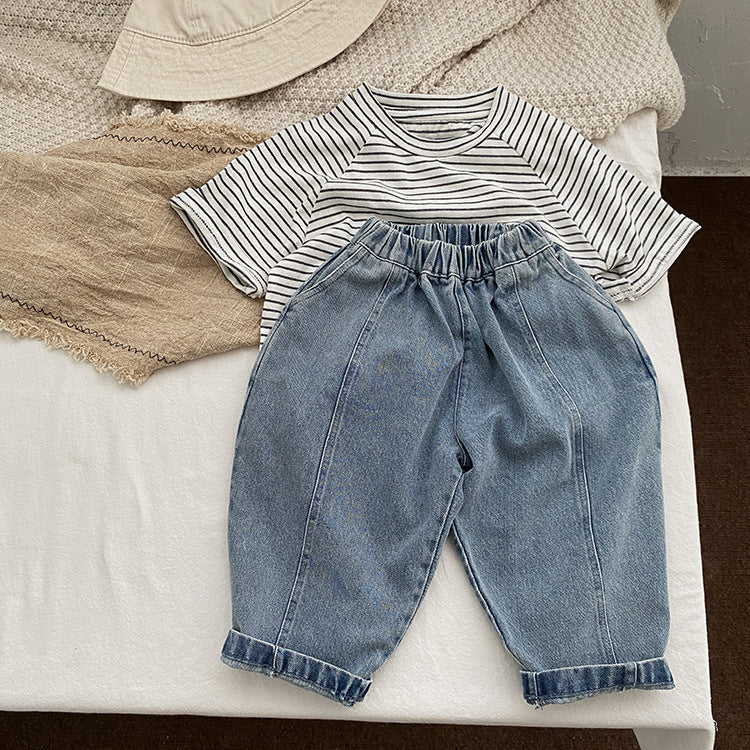 Baby Boy And Girl Light Blue Loose Vintage Style Jean Pants