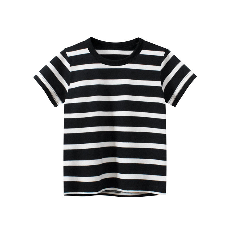 Baby Boy And Girl Striped Print Color Matching Design Short-Sleeved T-Shirt In Summer