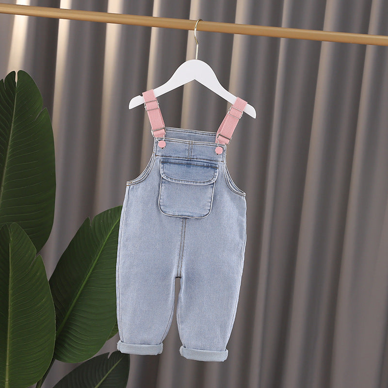 Baby Girl 3D Wing Patches Design Casual Denim Long Style Overall