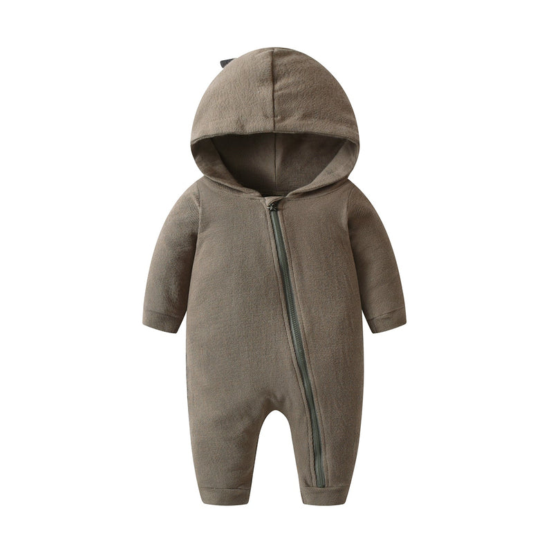 Baby Boy Solid Dinosaur Pattern Zip Design Hoodie Jumpsuit