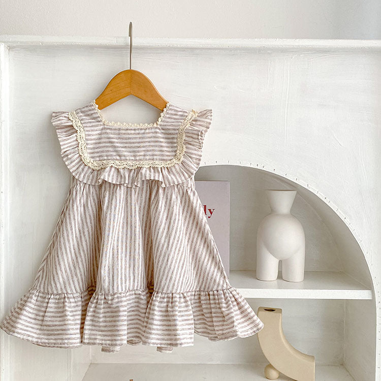 Baby Striped Pattern Sleeveless Princess Dress & Onesies