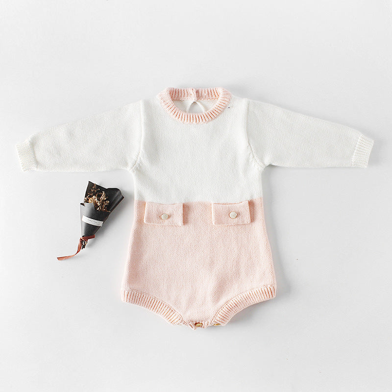 Baby Girl 1pcs Contrast Longsleeve Knit Bodysuit & Cardigan 1-Pieces Sets