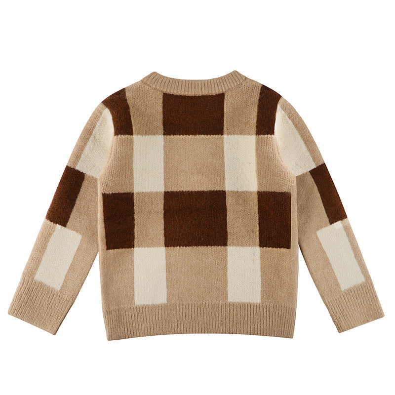 Baby Boy Plaid Graphic O-Neck Long Sleeves Western Classic Sweater