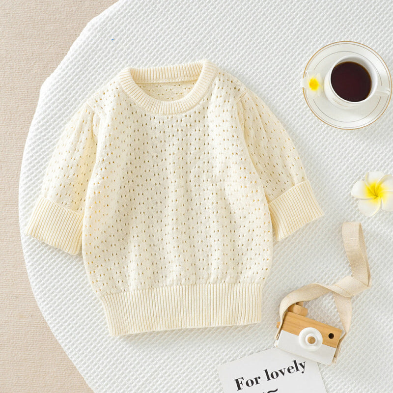 Baby Girl Solid Color Hollow Carved Design Cotton Sweater