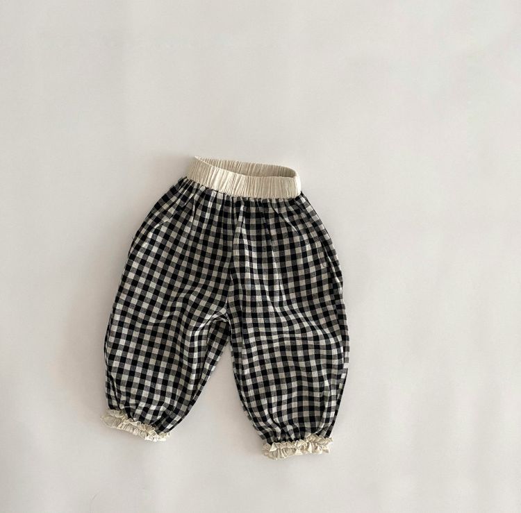 Baby Girl Plaid Patttern Lace Design Long Pants