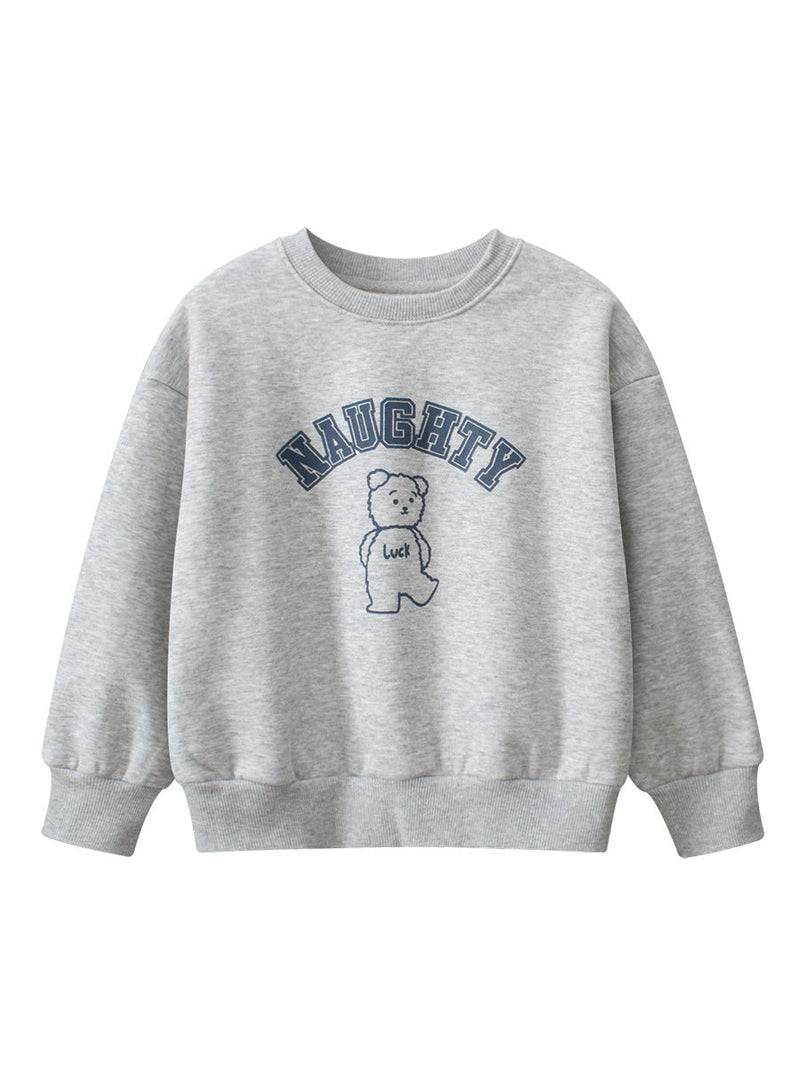 Baby Boy Kids Teddy and Letters Pattern Crew Neck Long Sleeves Warm Cozy Pullover