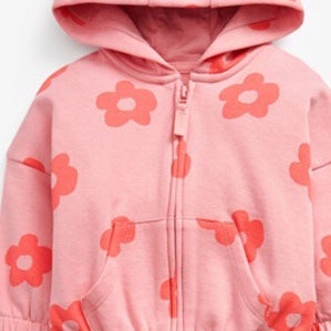 Baby Girl All Over Flower Graphic Zipper Hoodie Coat & Trousers 2 Pieces Sets