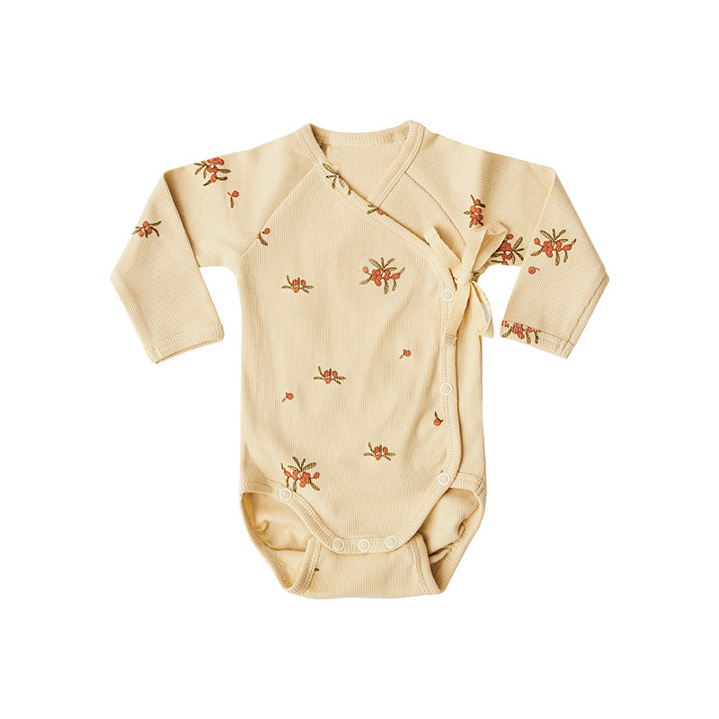 Baby Boy And Girl Flower Pattern Side Belted Design Soft Cotton Onesies