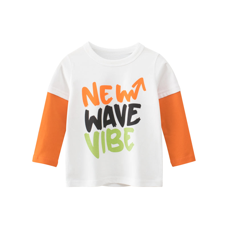 Boys New Wave Vibe Print Long-Sleeved Round Collar T-Shirt In Spring