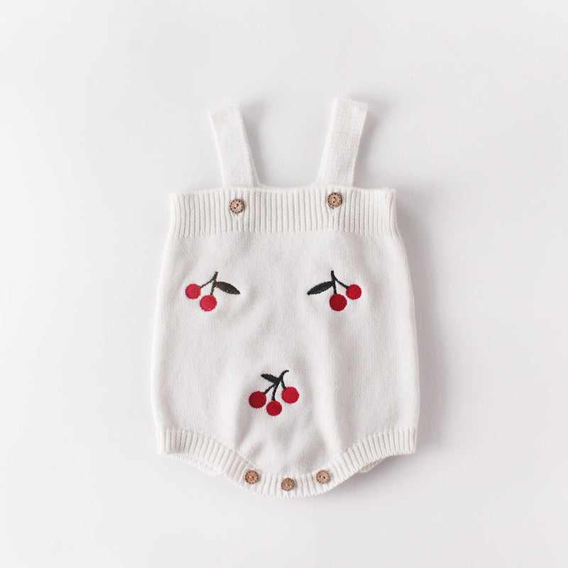 Baby Girl 1pc Cherry Embroidered Graphic Crotch Knitted Bodysuit & Button Front Sweater Coat Sets