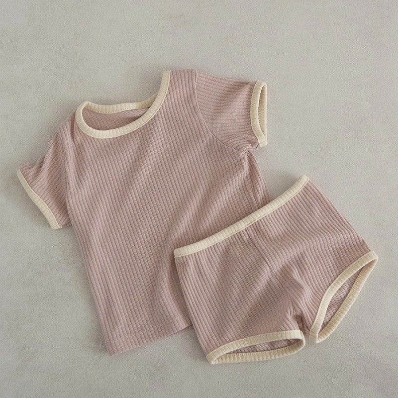 Unisex Solid Color Two Pieces Soft Cotton Clothing Sets