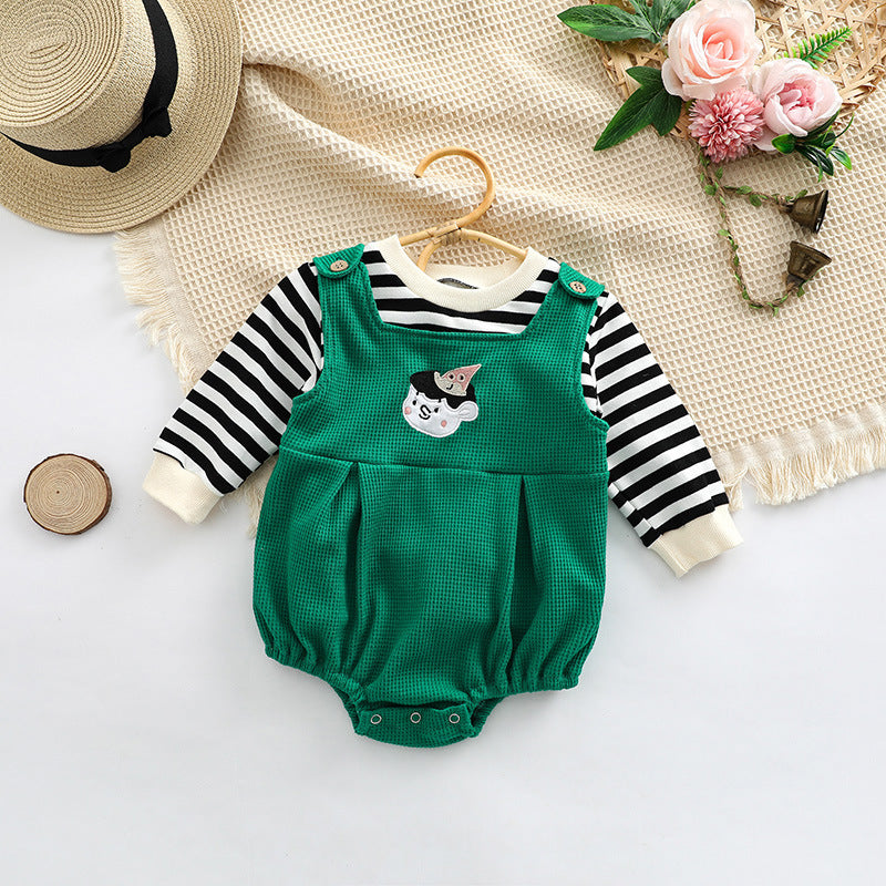 Baby Striped Pattern Shirt Combo Cartoon Graphic Corduroy Fabric Strap Onesies Sets