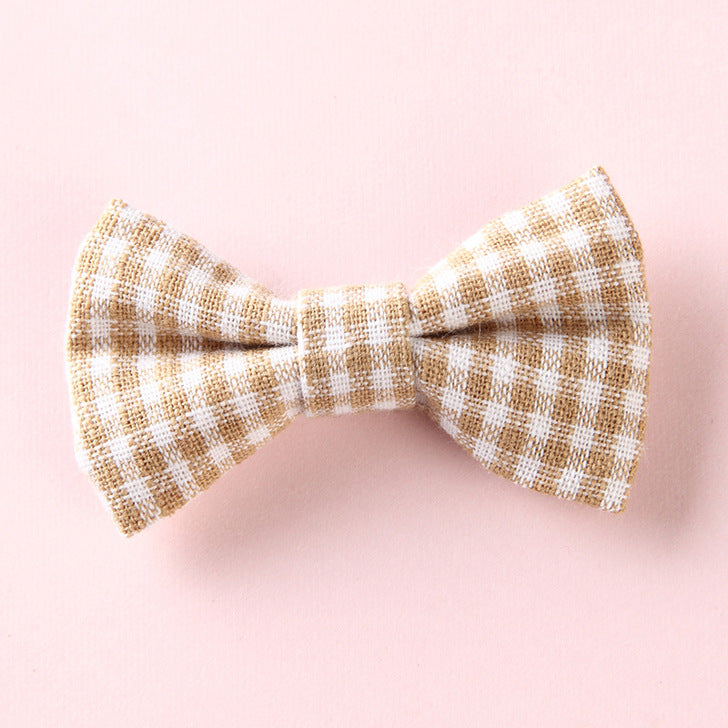 Girls Plaid Pattern Bow Tie Hair Fabric Clips Handmade Accessory