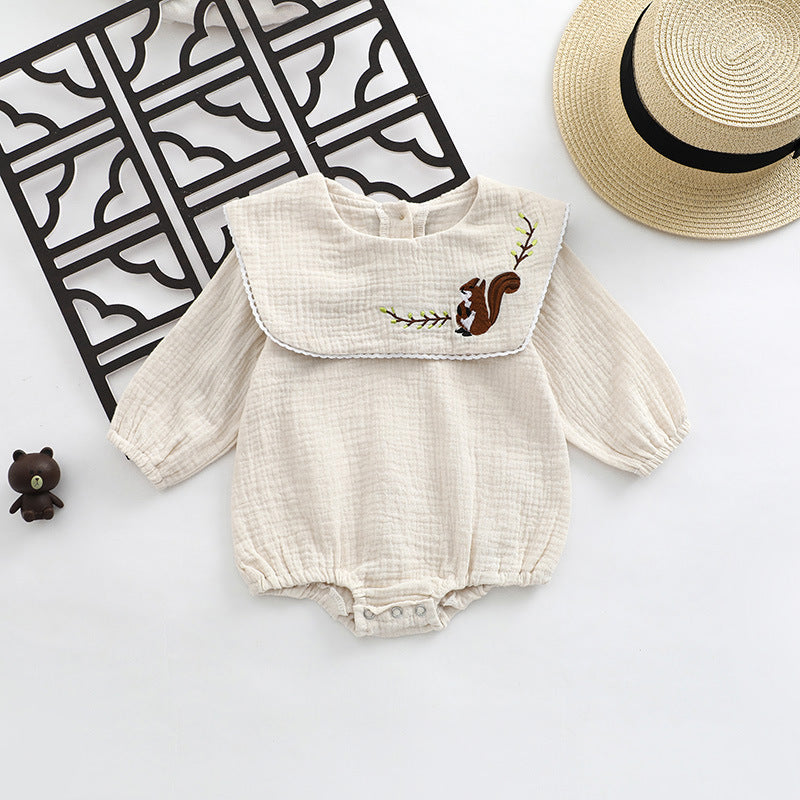 Baby Girl 1pcs Animal Embroidered Pattern Lapel Design Onesies